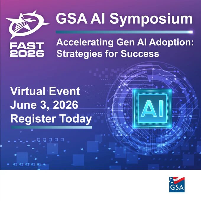 GSA AI Symposium virtual event on June 3, 2026, focusing on accelerating generative AI adoption strategies.