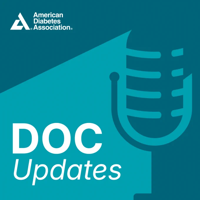 The logo for DOC Updates, featuring a blue microphone graphic and the insignia of the American Diabetes Association.