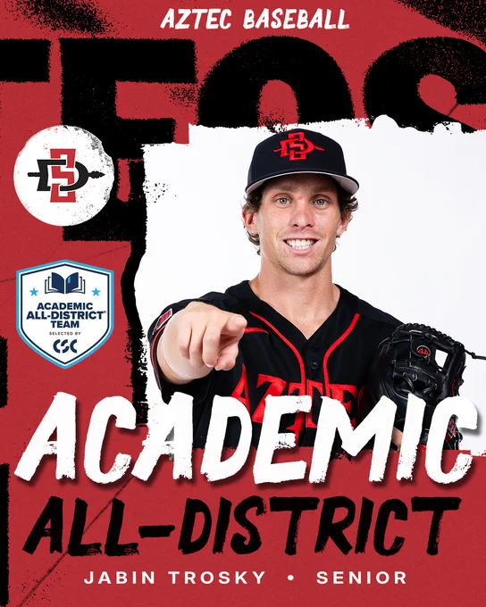Aztec Baseball - CSC Academic All-District Graphic - Jabin Trosky