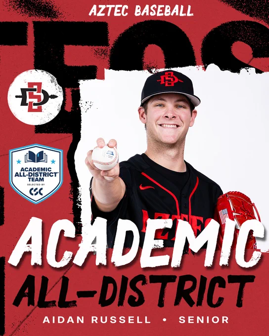 Aztec Baseball - CSC Academic All-District Graphic - Aidan Russell
