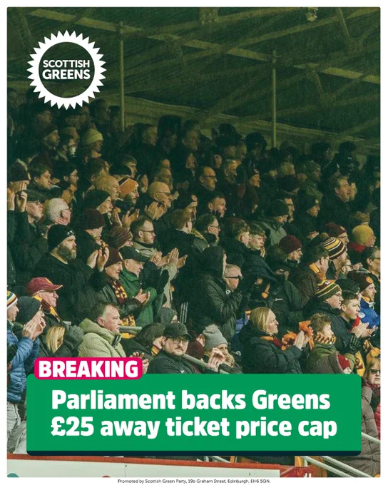 Parliament backs Greens £25 away ticket price cap