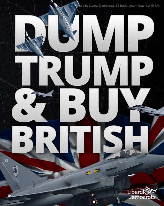 Image showing a variety of Typhoon jets surrounding the words 'Dump Trump and Buy British'. 