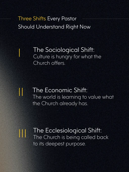 Graphic highlighting three key shifts for pastors: sociological, economic, and ecclesiological. Professional and informative tone.