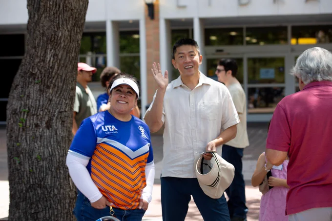 Pictured is a photo of two UTA Libraries staff members at the Family Day and Picnic event held on the Library Mall. 