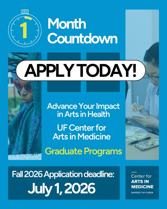 UF Center for Arts in Medicine grad program ad; apply by July 1, 2026.