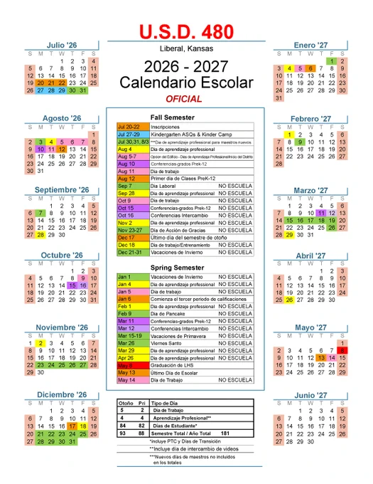 2026-2027 USD 480 Academic Calendar - Spanish
