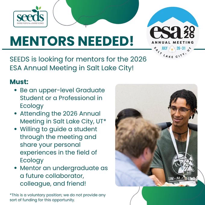 a flyer detailing the requirements of the SEEDS meeting mentor program -- click through for full information and to register