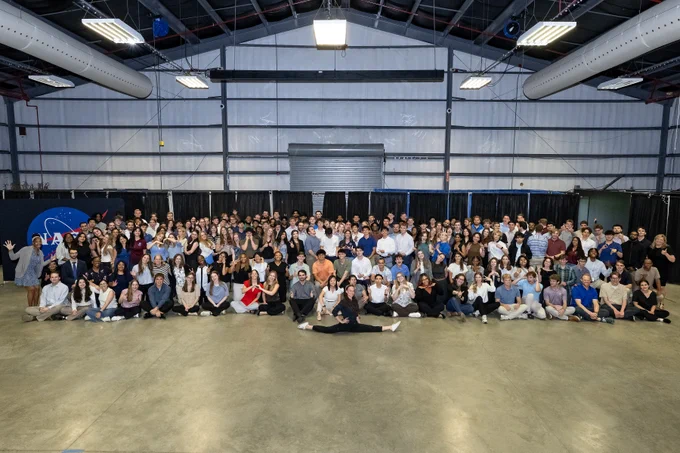 Over 200 interns pose for a silly photo at NASA's Marshall Space Flight Center. Credit: NASA/Charles Beason