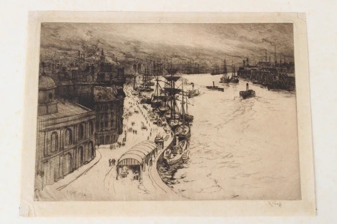 At auction, a scarce etching by Robert Charles Goff (1837-1922), 'Newcastle on the Tyne'.

Goff had an unusual life before becoming a full-time artist: he fought in the Crimean War, retiring in 1878 from the Coldstream Guards with the rank of colonel.

Image: John Nicholson's