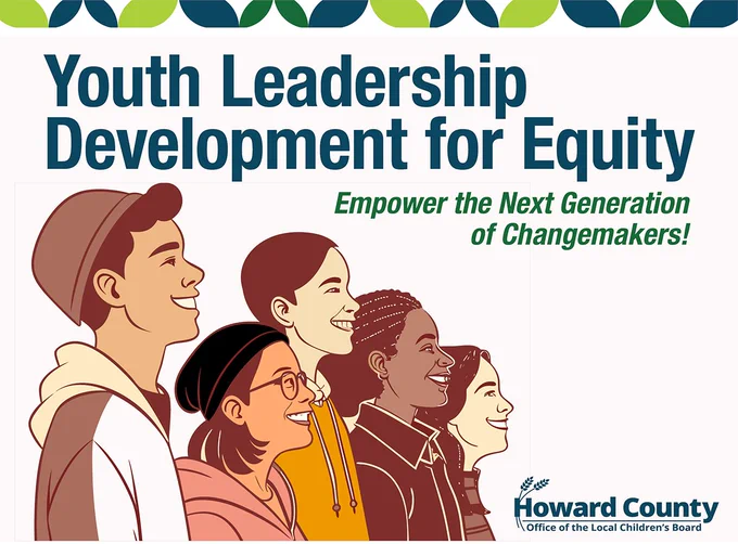 Illustration of diverse youth standing in a row under the title 'Youth Leadership Development for Equity' promoting empowerment of future changemakers.