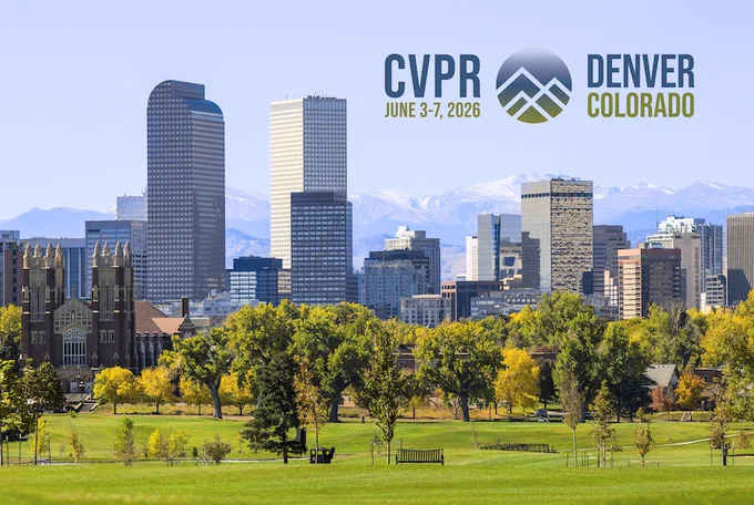 City skyline of Denver, Colorado, with the text CVPR, June 3-7, 2026