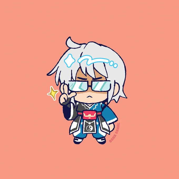 A male character pushing up his glasses. A character from the game franchise, Touhou