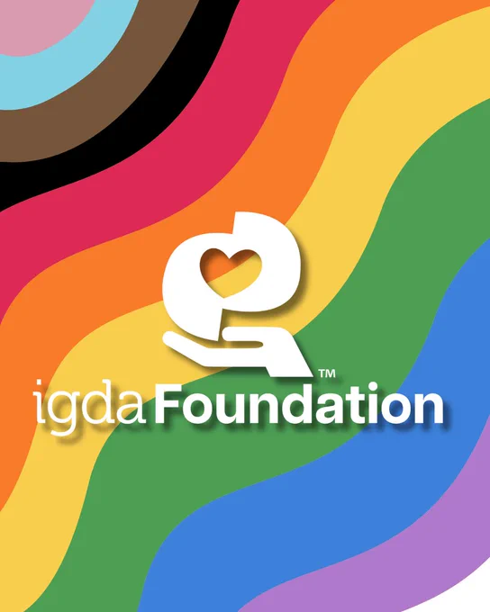 IGDA Foundation logo over a rainbow background.