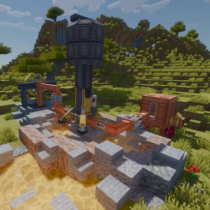 A Fracking machine built in a Minecraft world