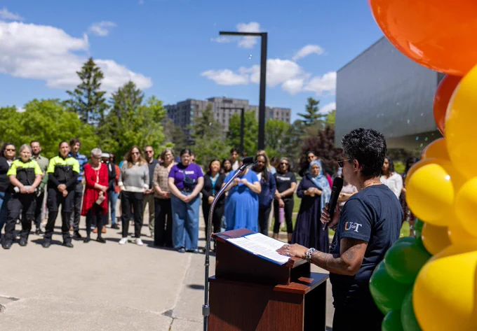 Soph Dhrolia, assistant director of Equity, Diversity and Inclusion Office, provided remarks at the ceremony.