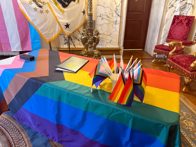 photo of table with pride flags
