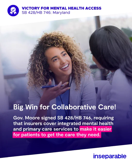 Two women engaged in a thoughtful conversation, highlighting support for integrated mental health and primary care services in Maryland.