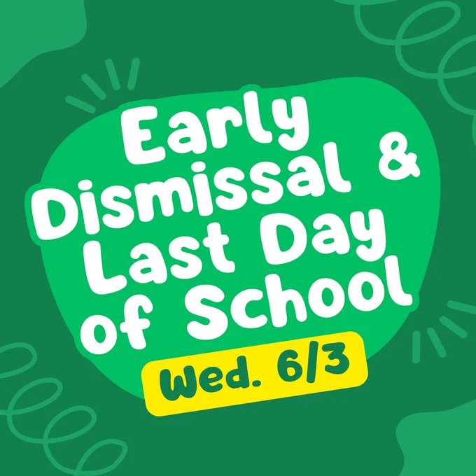 green blobs and spirals announcing early dismissal