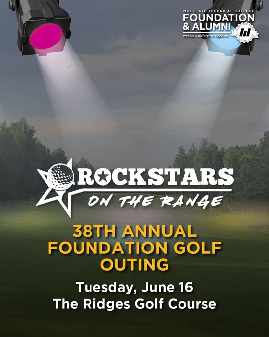 Graphic promotes 38th annual Foundation Golf Outing, “Rockstars on the Range,” June 16 at The Ridges Golf Course.