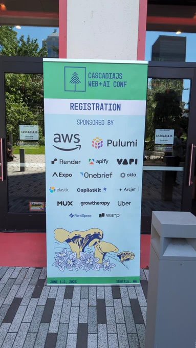 CascadiaJS sign outside the conference hall