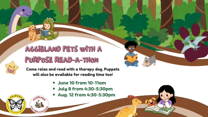 Aggieland Pets with a Purpose will bring therapy dogs to the Ringer Library on June 10th! There will also be puppets and coloring pages. This is a come and go program. Registration not required.
