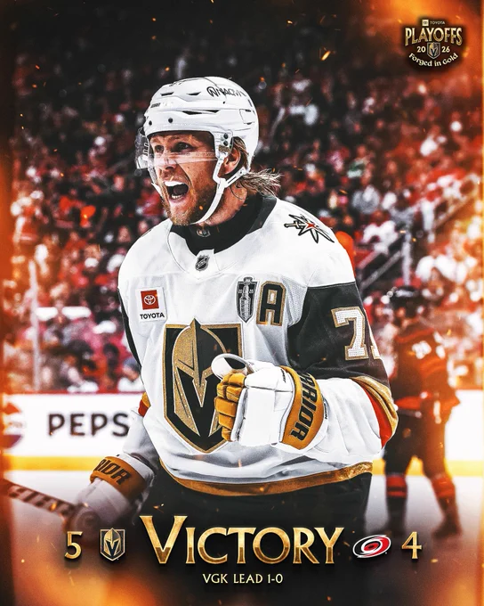 Final: VGK 5, CAR 4
VGK lead 1-0