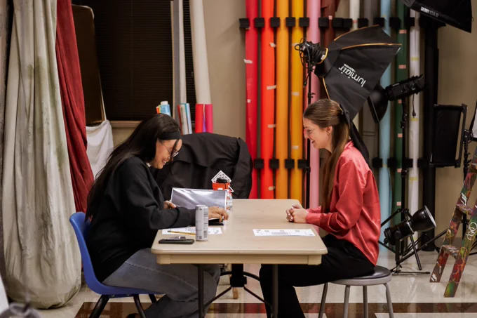 students sits for phot review