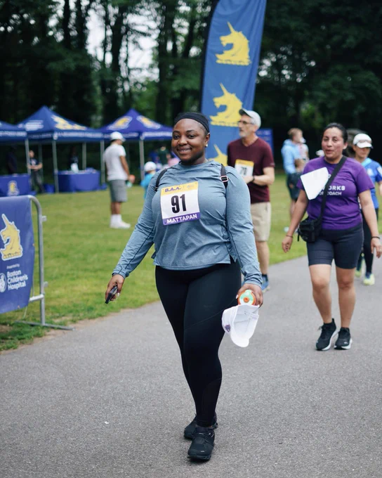 Swipe of four (4) images featuring participants of the 2025 B.A.A. Neighborhood Fitness Series event at Hunt Almont Park in Mattapan