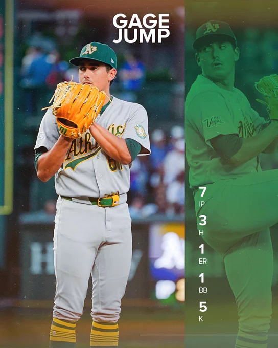 A green graphic with a photo of Gage Jump and his pitching line:


7 IP
3 H
1 ER
1 BB
5 K
