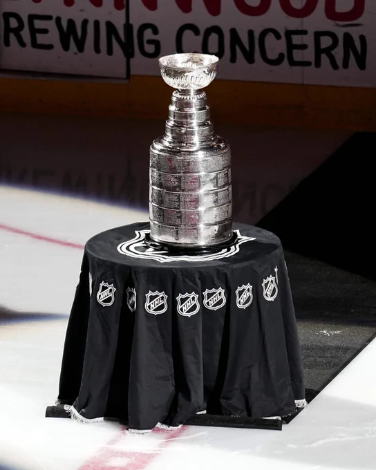 A photo of the Stanley Cup on ice ahead of Game 1