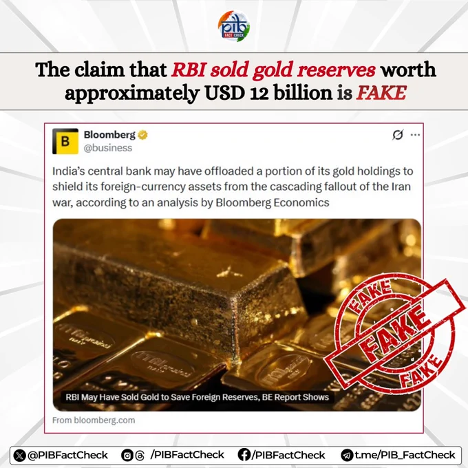 A stamp on Fake on screenshot of an article which claims that RBI sold gold reserves worth roughly $12 billion

 The headline reads: The claim that RBI sold gold reserves worth approximately USD 12 billion is FAKE