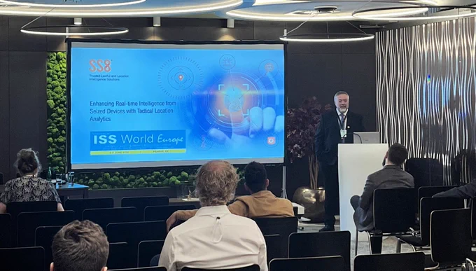 SS8's Stuart Walsh presenting on location analytics at ISS World Europe in Prague, CZ