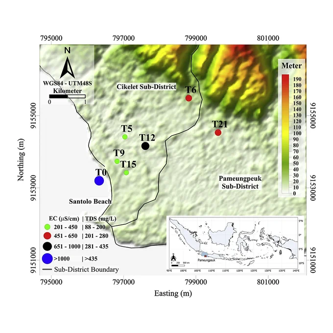 Map of TDS and EC parameters serving as the hydrology data for each sample.

