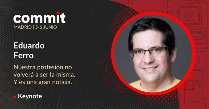 Banner con la foto de Eduardo Ferro y el título de su keynote: Nuestra profesión no volverá a ser la misma. Y es una gran noticia.