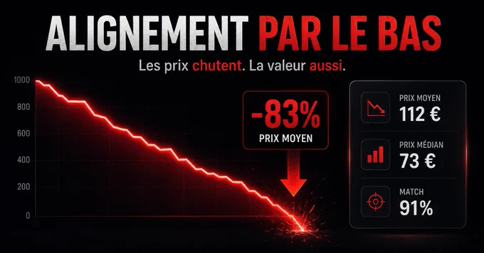 Hier ça a bien toussé côté éditeurs.

En gros :
“On a vu ton site moins cher ailleurs, donc maintenant ton prix baisse.”
Ah ok.

Donc le site, le taf, le vrai prix que l’éditeur veut… OSEF.

Si un comparateur trouve ton site à prix cassé ailleurs, tout le monde doit s’aligner comme à la foire.

Le netlinking en mode supermarché.

Et après ça va pleurer parce que les catalogues deviennent éclatés, et qu’il ne reste que des spots rincés.

Franchement, à force de tirer les prix vers le bas, faut pas s’étonner.
