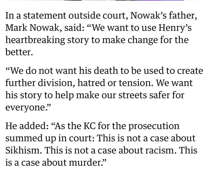 In a statement outside court, Marks father: we want to use his heartbreaking story to make change for the better. This is not a case about Sikhism. Nor racism. It's a case about murder.