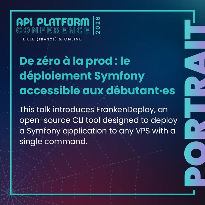 De zéro à la prod : le déploiement Symfony accessible aux débutant·es
This talk introduces FrankenDeploy, an open-source CLI tool designed to deploy a Symfony application to any VPS with a single command. 