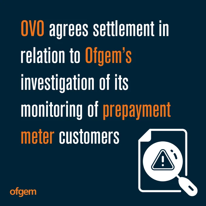 OVO agrees settlement in relation to Ofgem’s investigation of its monitoring of prepayment meter customers
