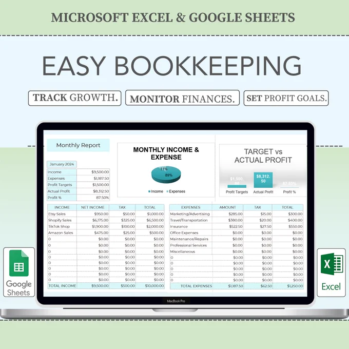 📊 Simplify your finances with our **Easy Bookkeeping Template**!

Track income, expenses & cash flow in one organized place. Perfect for freelancers, entrepreneurs & small businesses.

#Bookkeeping #Accounting #Finance #SmallBusiness #BusinessTools
