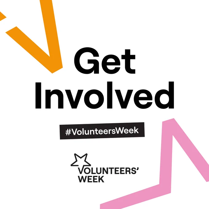 Get Involved text with #VolunteersWeek hashtag and Volunteers' Week logo.
