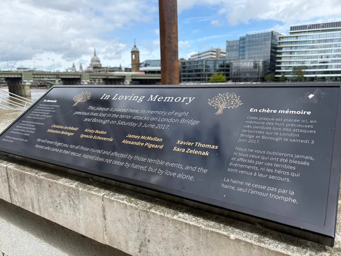Memorial plaque commemorating victims of the 2017 London Bridge and Borough terror attacks.