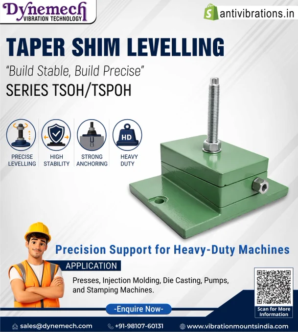 Dynemech Taper Shim Levelling Series TSOH/TSPOH for heavy-duty machinery, featuring precision levelling, strong anchoring, high stability, and industrial machine support applications.