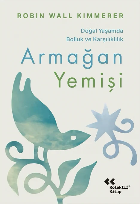 Görsel, gönderide bahsedilen kitabın kapağıdır.
Kapak, doğa ile karşılıklılık temasını şiirsel bir görsellikle yansıtan zarif bir tasarıma sahip.
Arka plan yumuşak tonlarda, dingin bir atmosfer yaratıyor.
Ortada stilize edilmiş iki figür var:
Bir kuş silueti, gökyüzü dokusuyla doldurulmuş.
Bir çiçek figürü, aynı şekilde bulutlu gökyüzü dokusuyla işlenmiş.
Kuş ve çiçek, doğadaki karşılıklı bağımlılığı ve bolluğu simgeliyor.
Mavi-yeşil tonlar, doğanın canlılığını ve uyumunu görsel olarak öne çıkarıyor.
Kitabın adı ‘Armağan Yemişi: Doğal Yaşamda Bolluk ve Karşılıklık’, çevirmeni de Evşen Yeşert Akçay.