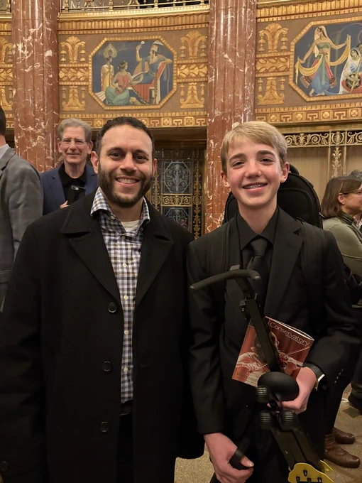 BMS eighth-grader Anton Bekeny, right, is shown with BMS music teacher Mark Award.
