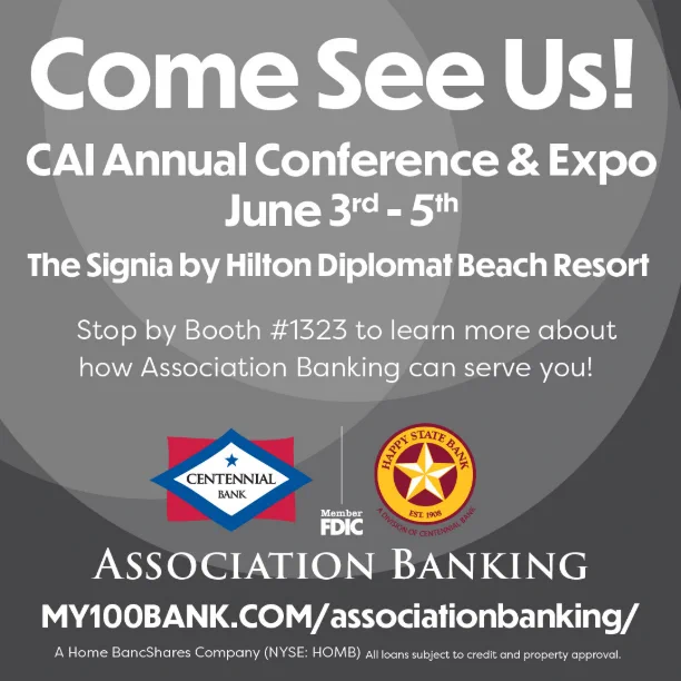 Invitation to the CAI Annual Conference & Expo from June 3-5 at The Signia by Hilton Diplomat Beach Resort with a booth for Association Banking.