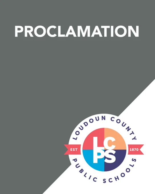 Official proclamation graphic from Loudoun County Public Schools with a modern logo and bold title.