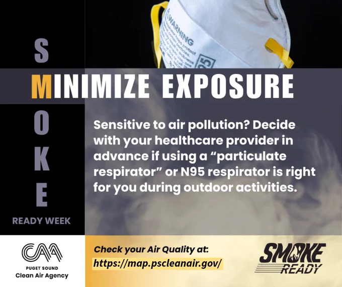 SMOKE acronym-The M stands for "Minimize Exposure." A message that sits atop a billowing smoke background
