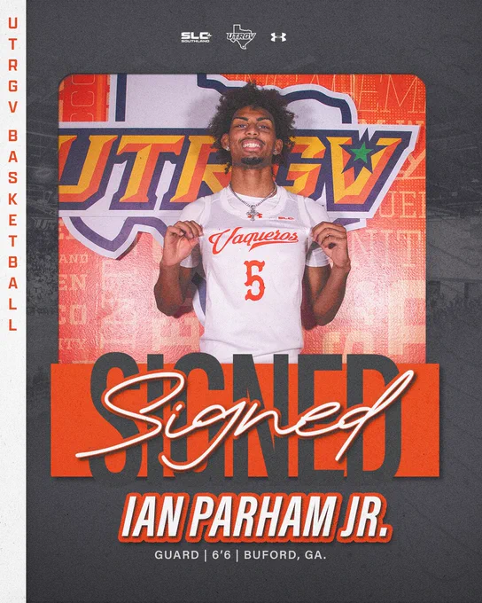 UTRGV Men's Basketball Signed Ian Parham Jr. Guard, 6-6, Buford, Ga. SLC UTRGV Under Armour