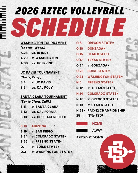 Aztec Volleyball - 2026 Schedule Graphic - 06.03.26