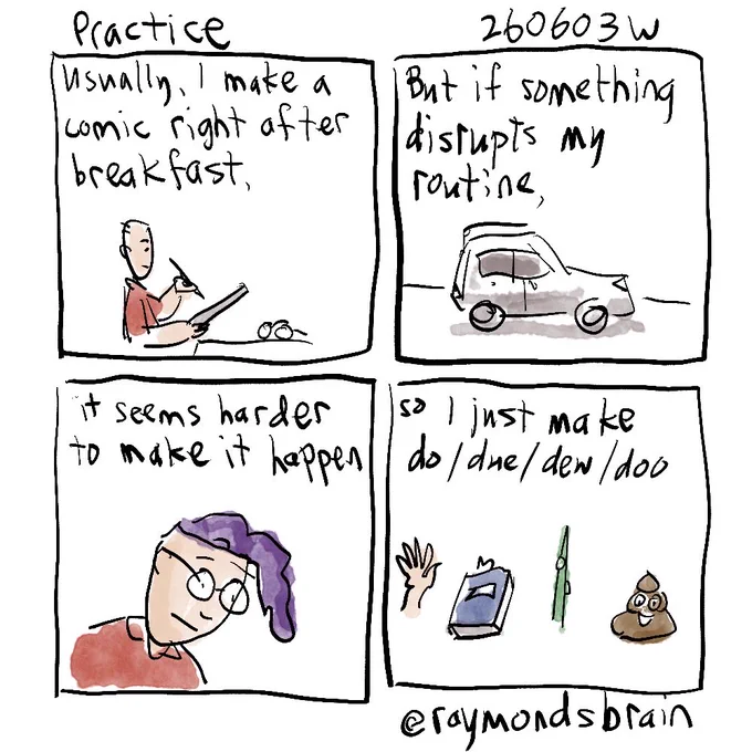 Guy drawing on iPad; car; goo coming out of guy’s head;hand, book, drop on grass, dog poop